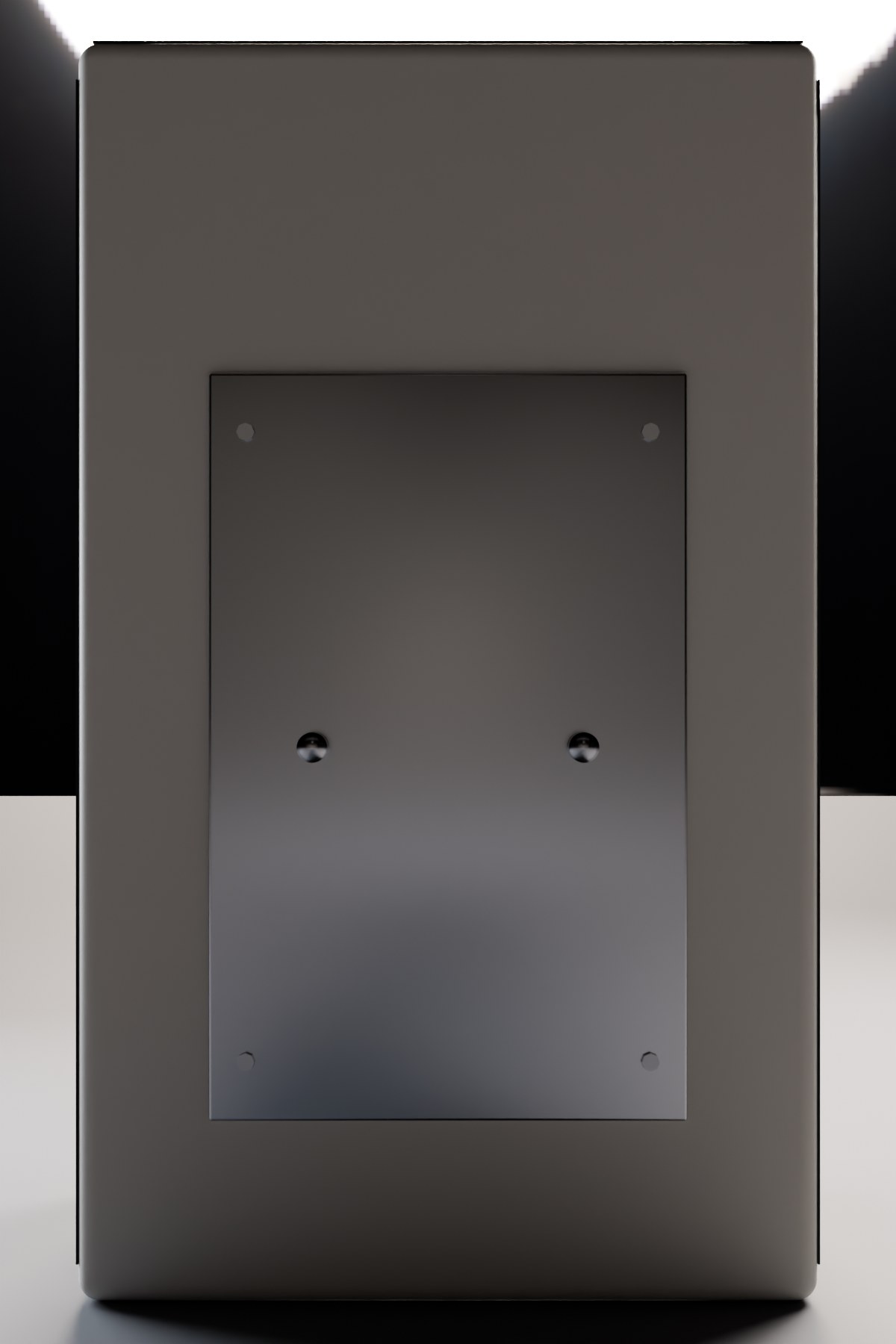 Back face: smooth white ASA with stainless steel pole-clip mount bracket.